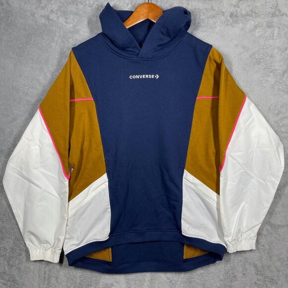 Converse Colorblock Hoodie Navy Mustard & White Panels S Alt Terrain - Picture 1 of 9